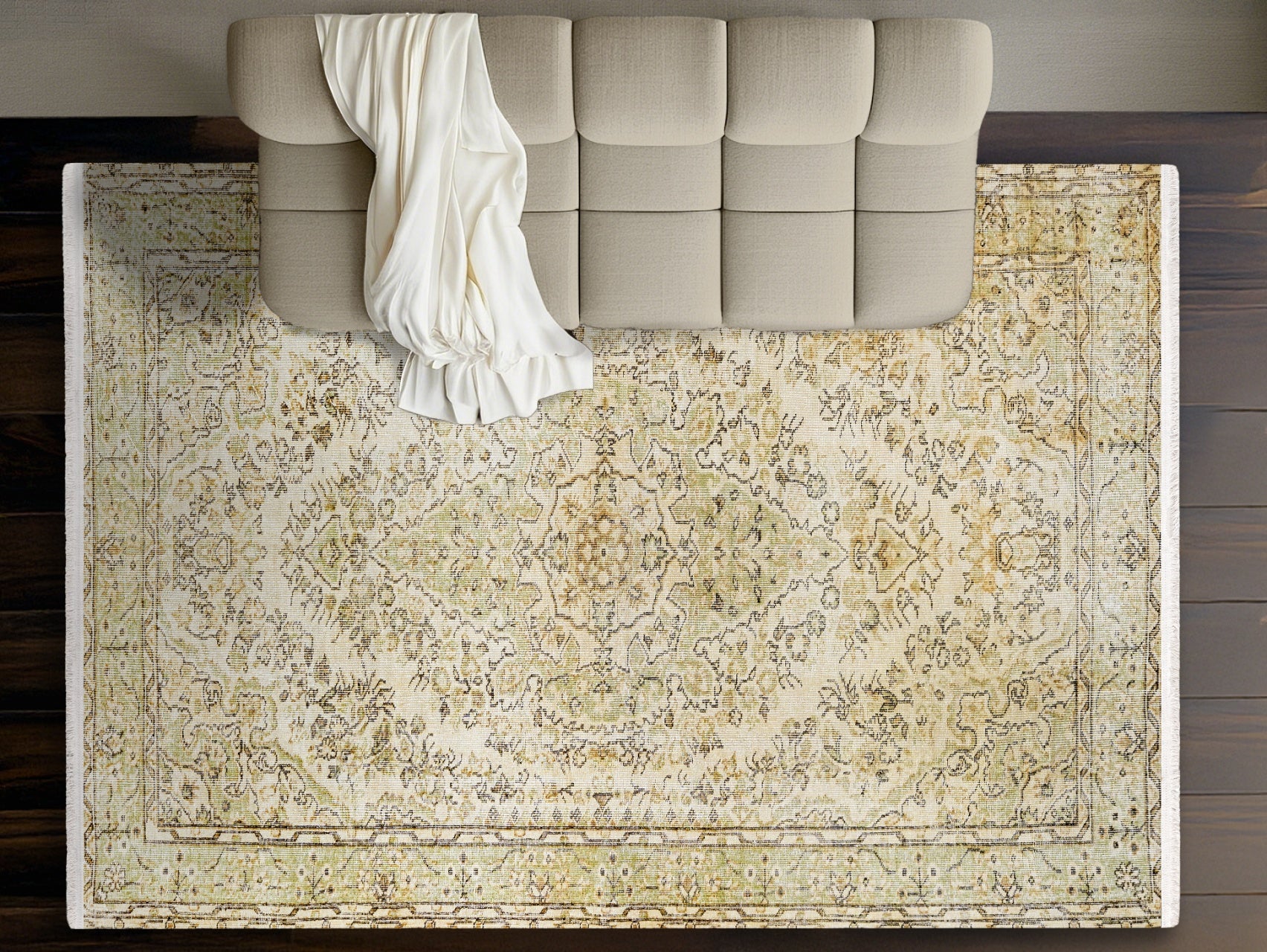 Vintage Bej Göbekli Yün ve Pamuk El Dokuma Halı 276x170