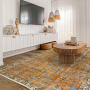 Vintage Turuncu Çerçeveli Yün ve Pamuk El Dokuma Halı 209x322