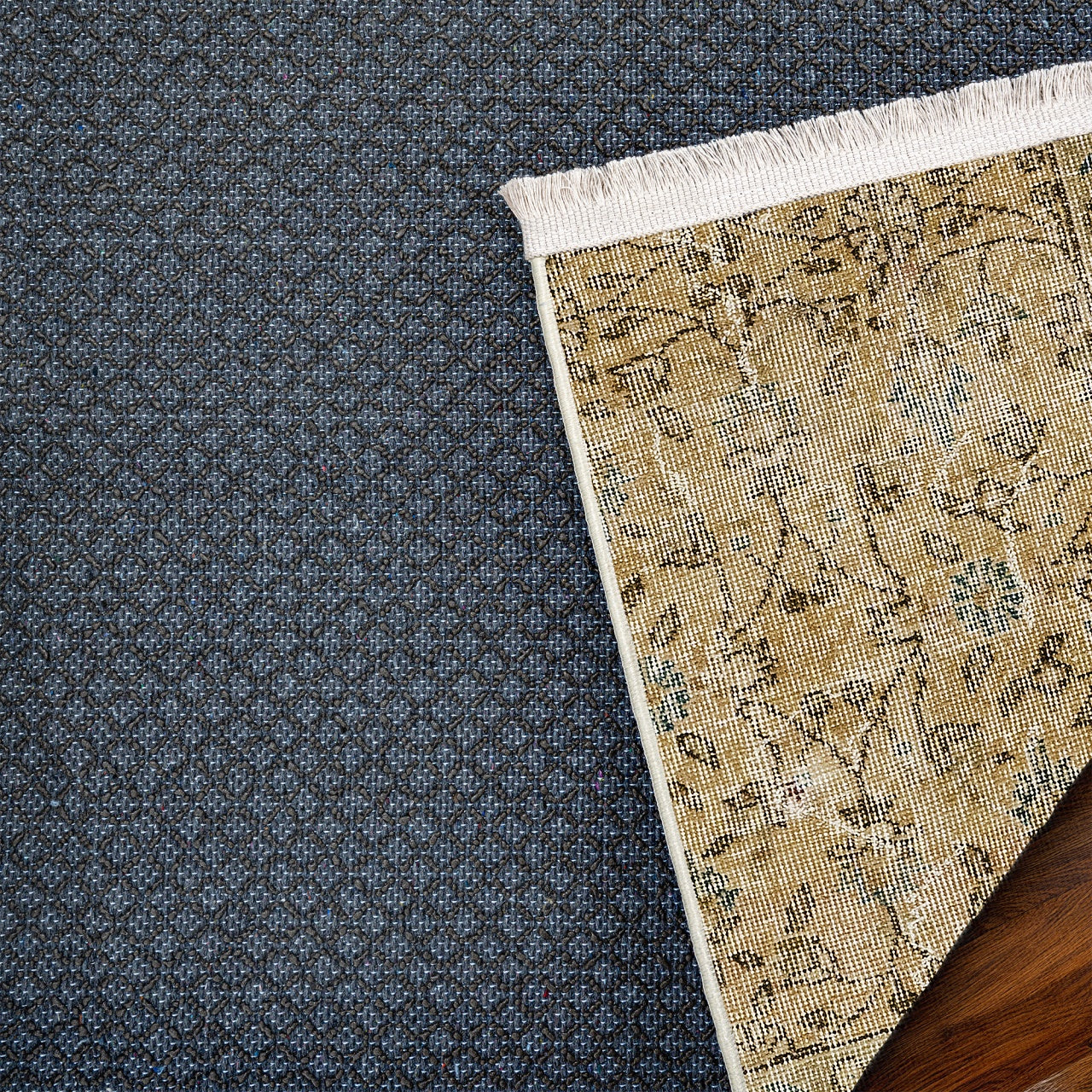 Vintage Kahverengi Çerçeveli Yün ve Pamuk El Dokuma Halı 209x313