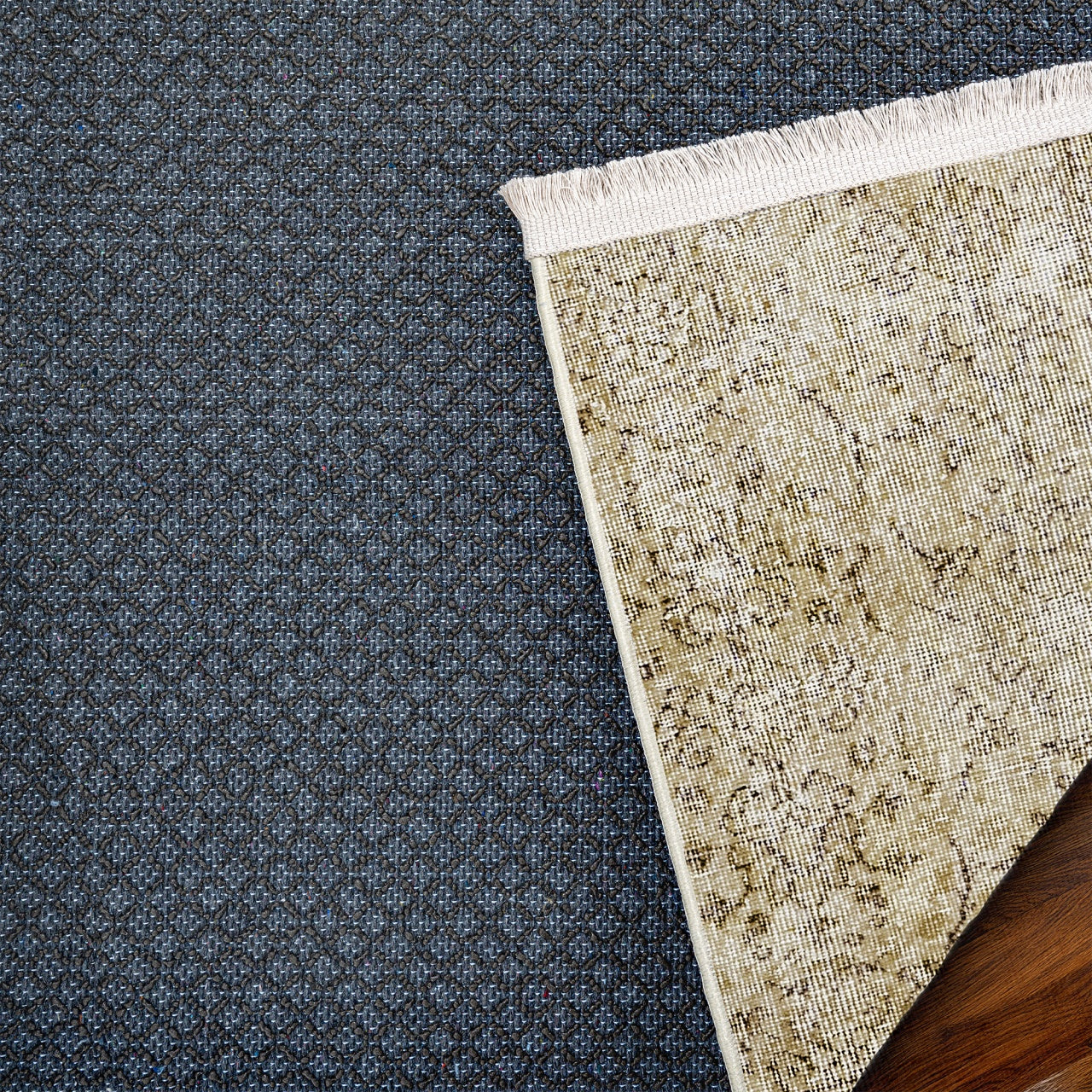 Vintage Bej Çerçeveli Yün ve Pamuk El Dokuma Halı 170x270