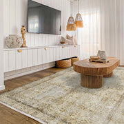 Vintage Bej Çerçeveli Yün ve Pamuk El Dokuma Halı 170x270