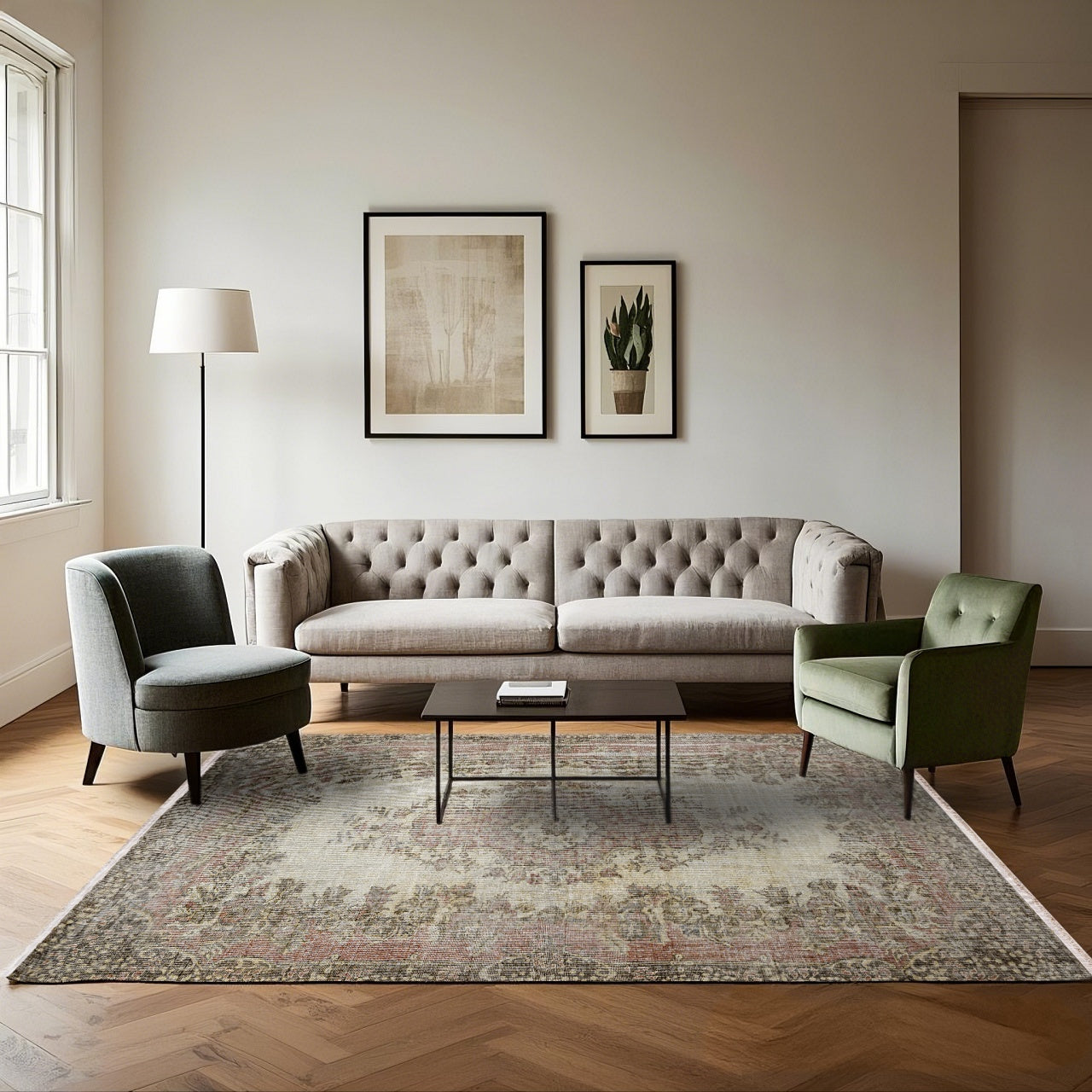 Vintage Kahverengi Göbekli Yün ve Pamuk El Dokuma Halı 220x308