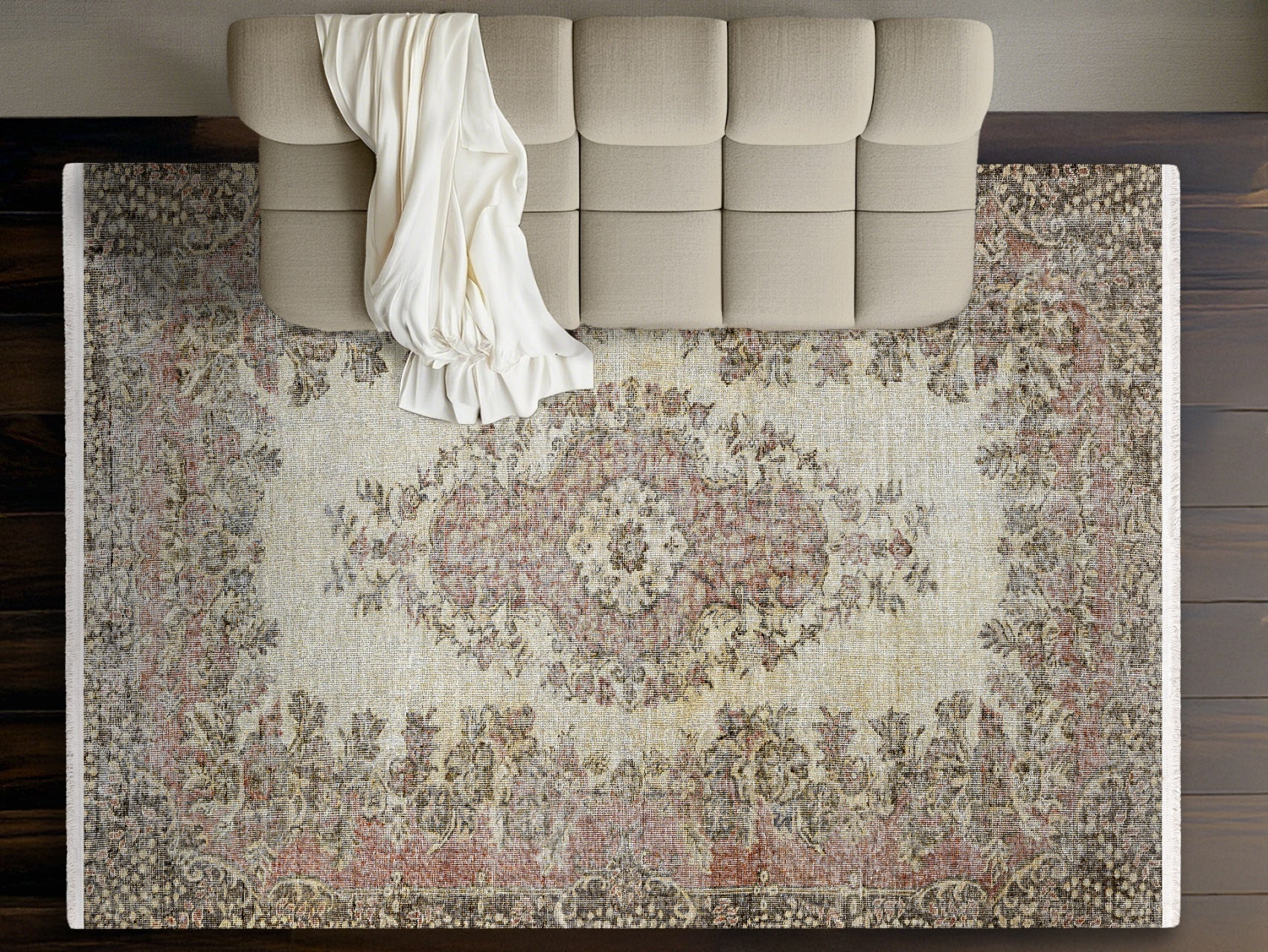 Vintage Kahverengi Göbekli Yün ve Pamuk El Dokuma Halı 220x308