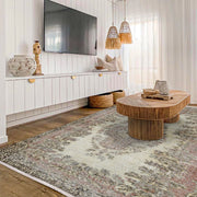 Vintage Kahverengi Göbekli Yün ve Pamuk El Dokuma Halı 220x308