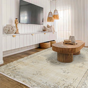 Vintage Bej Göbekli Yün ve Pamuk El Dokuma Halı 206x298