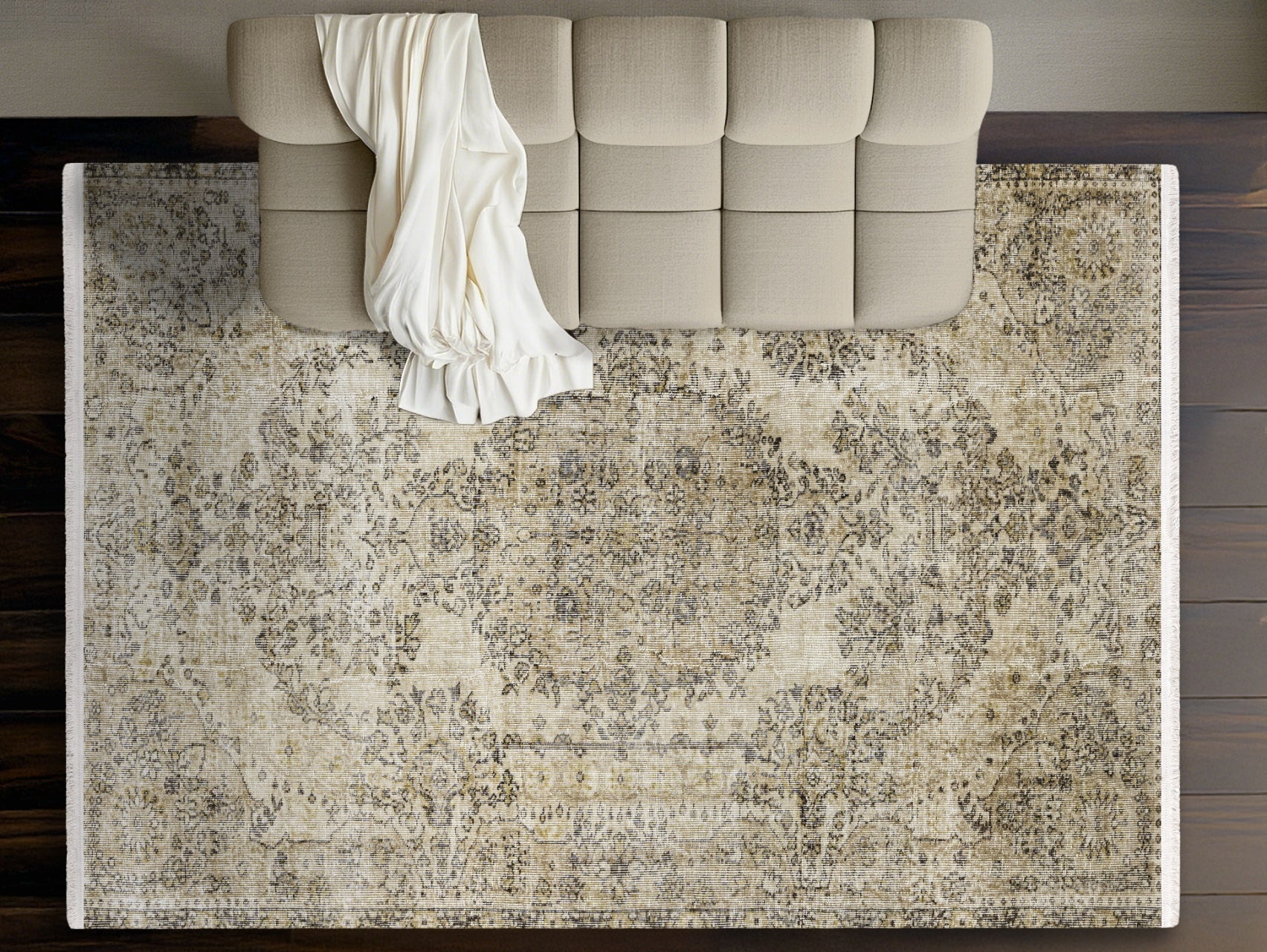 Vintage Kahverengi Göbekli Yün ve Pamuk El Dokuma Halı 214x297