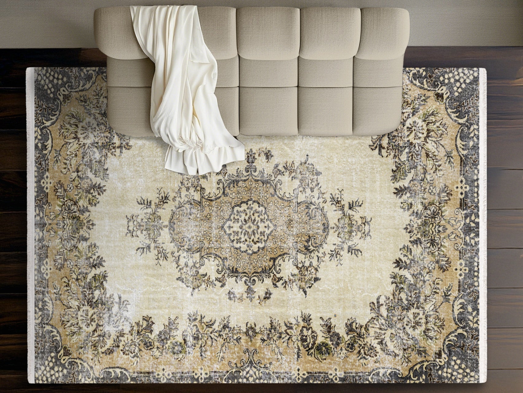 Vintage Kahverengi Göbekli Yün ve Pamuk El Dokuma Halı 215x315