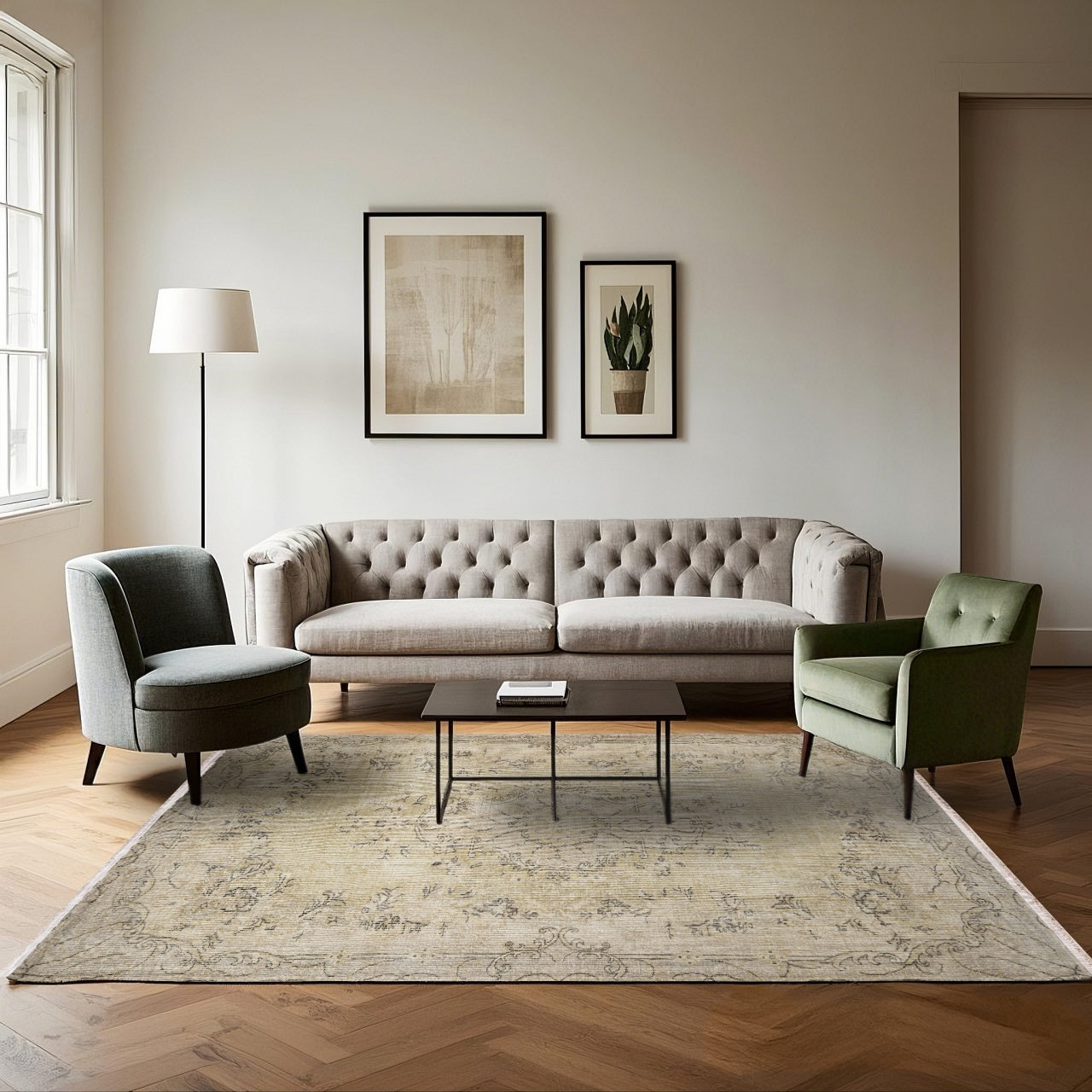 Vintage Bej Göbekli Yün ve Pamuk El Dokuma Halı 177x301