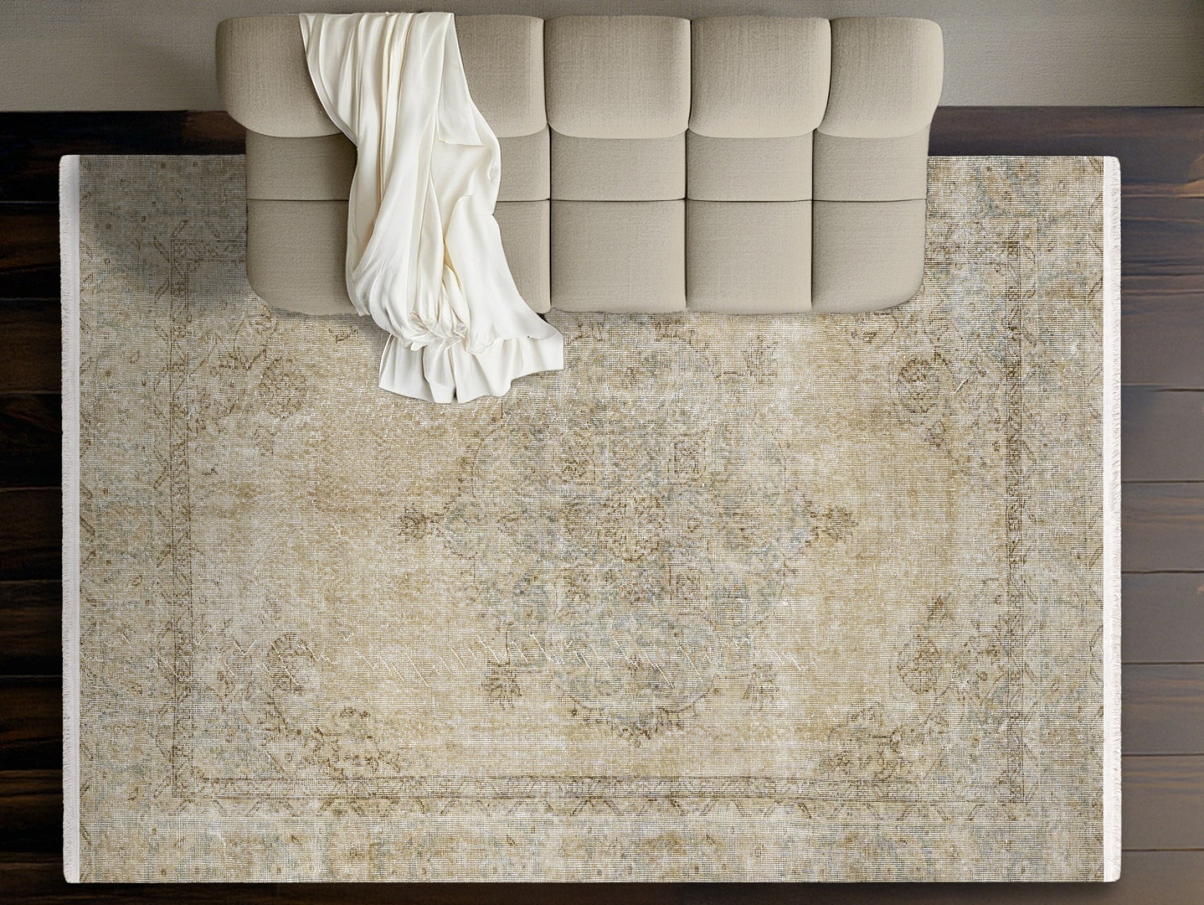 Vintage Kahverengi Göbekli Yün ve Pamuk El Dokuma Halı 203x310