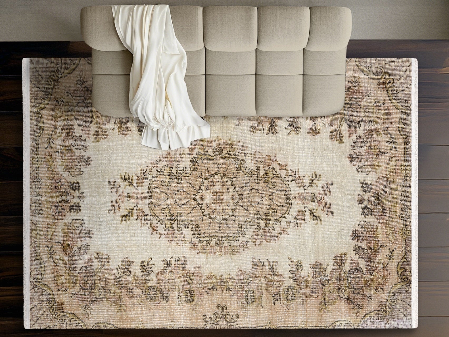 Vintage Kahverengi Göbekli Yün ve Pamuk El Dokuma Halı 184x288