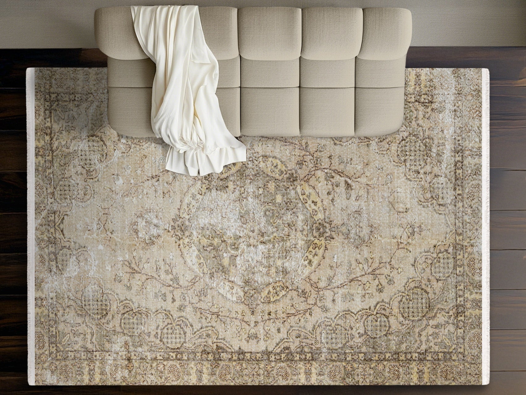 Vintage Kahverengi Göbekli Yün ve Pamuk El Dokuma Halı 208x309