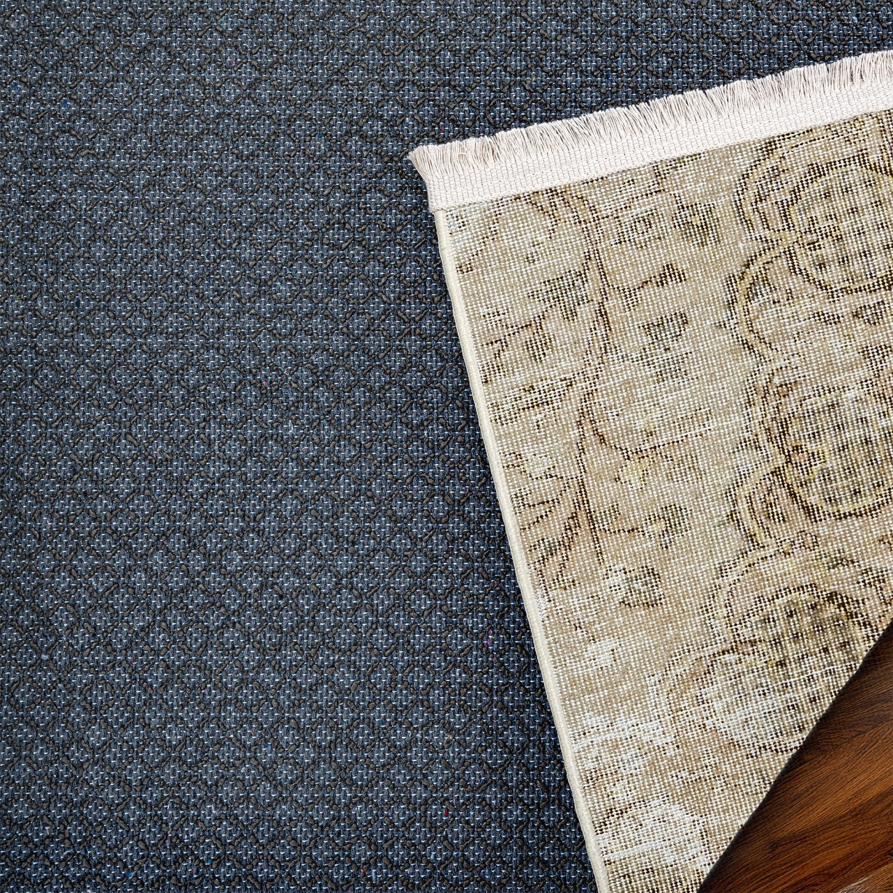 Vintage Kahverengi Göbekli Yün ve Pamuk El Dokuma Halı 208x309