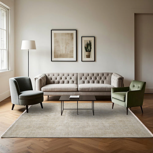 Vintage Bej Eskitme Yün ve Pamuk El Dokuma Halı 198x290