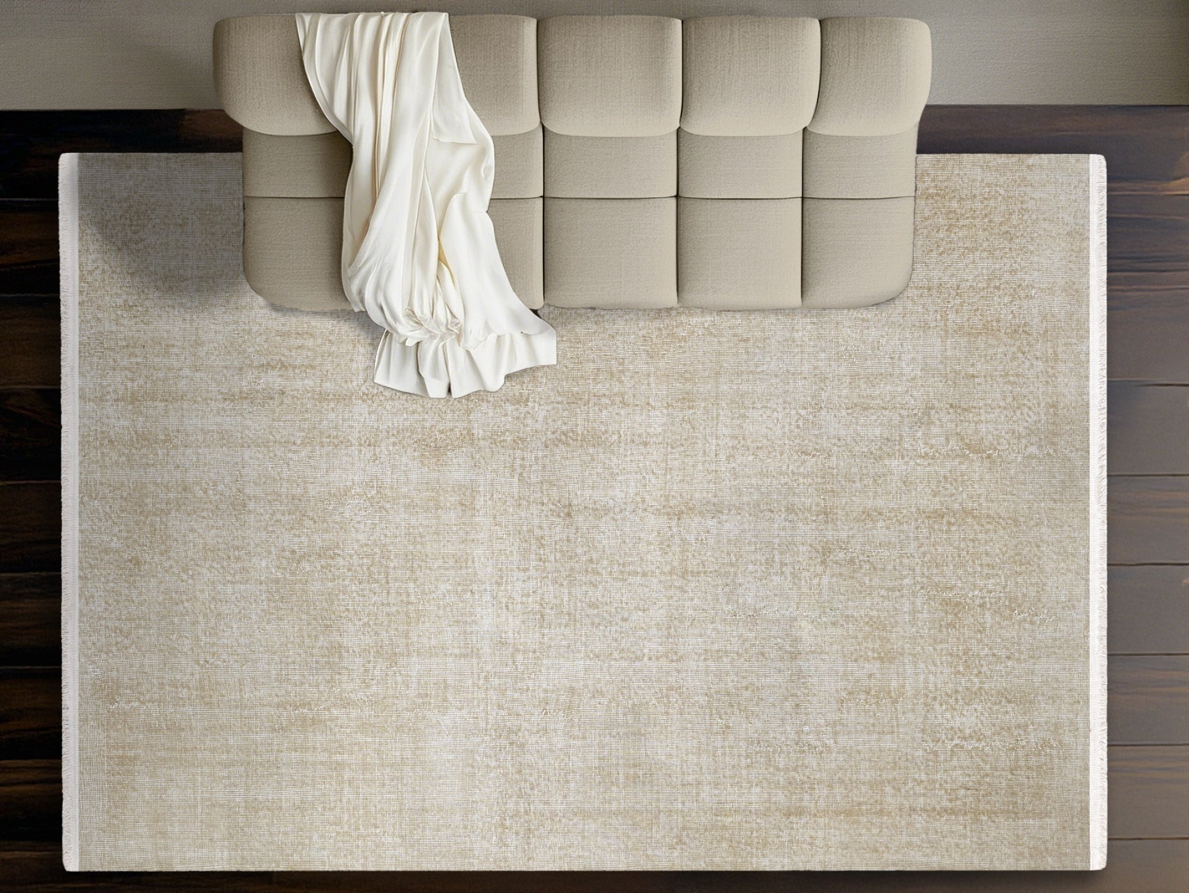 Vintage Bej Eskitme Yün ve Pamuk El Dokuma Halı 198x290