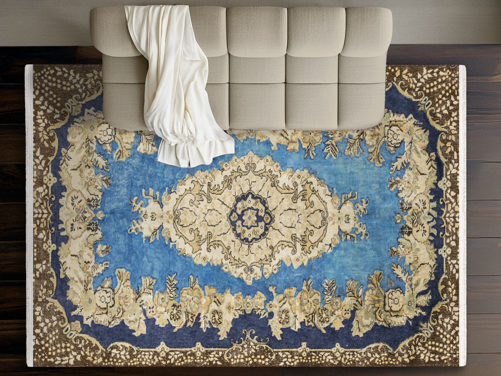 Vintage Lacivert Göbekli Yün ve Pamuk El Dokuma Halı 169x280