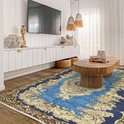 Vintage Lacivert Göbekli Yün ve Pamuk El Dokuma Halı 169x280