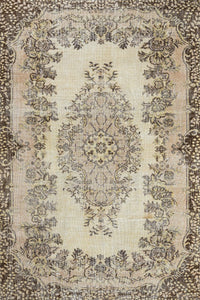Cream and Brown Medallion Distressed Area Rug