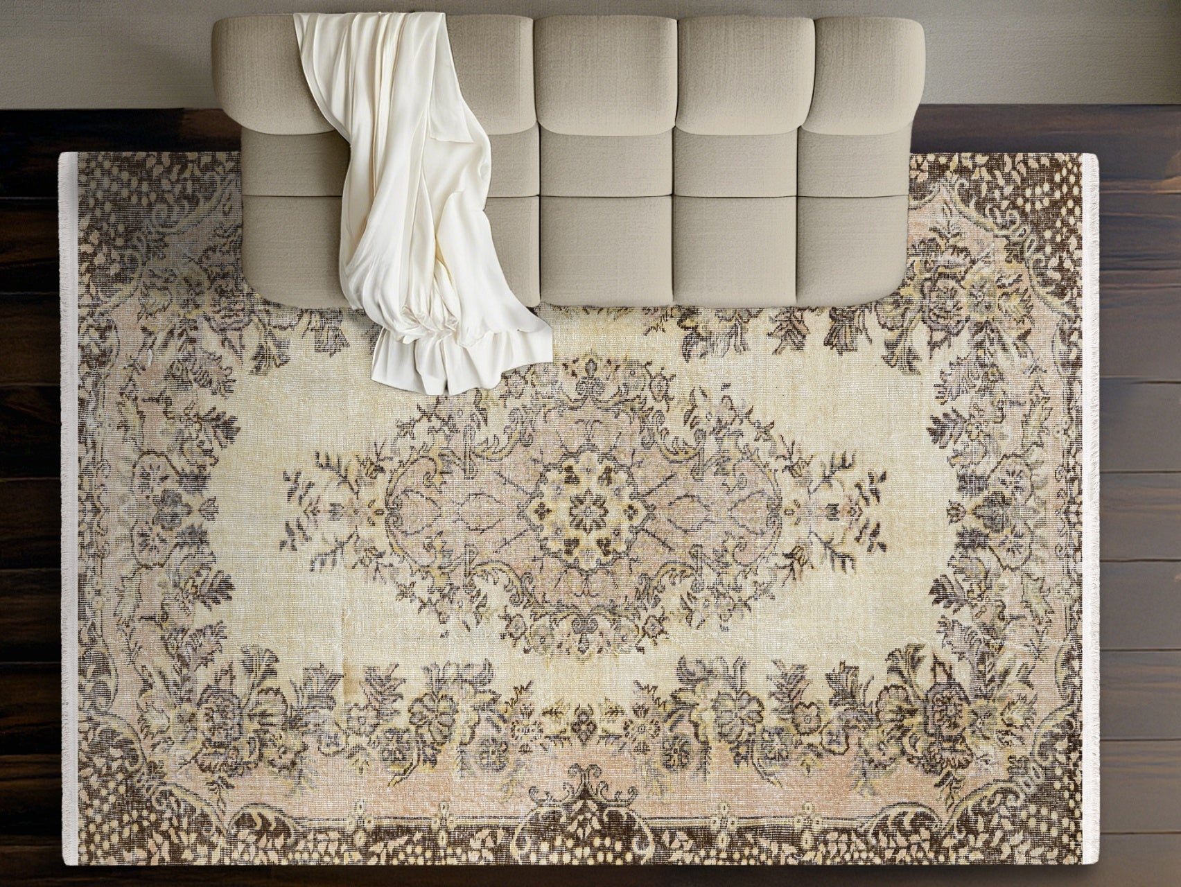 Vintage Kahverengi Göbekli Yün ve Pamuk El Dokuma Halı 183x302