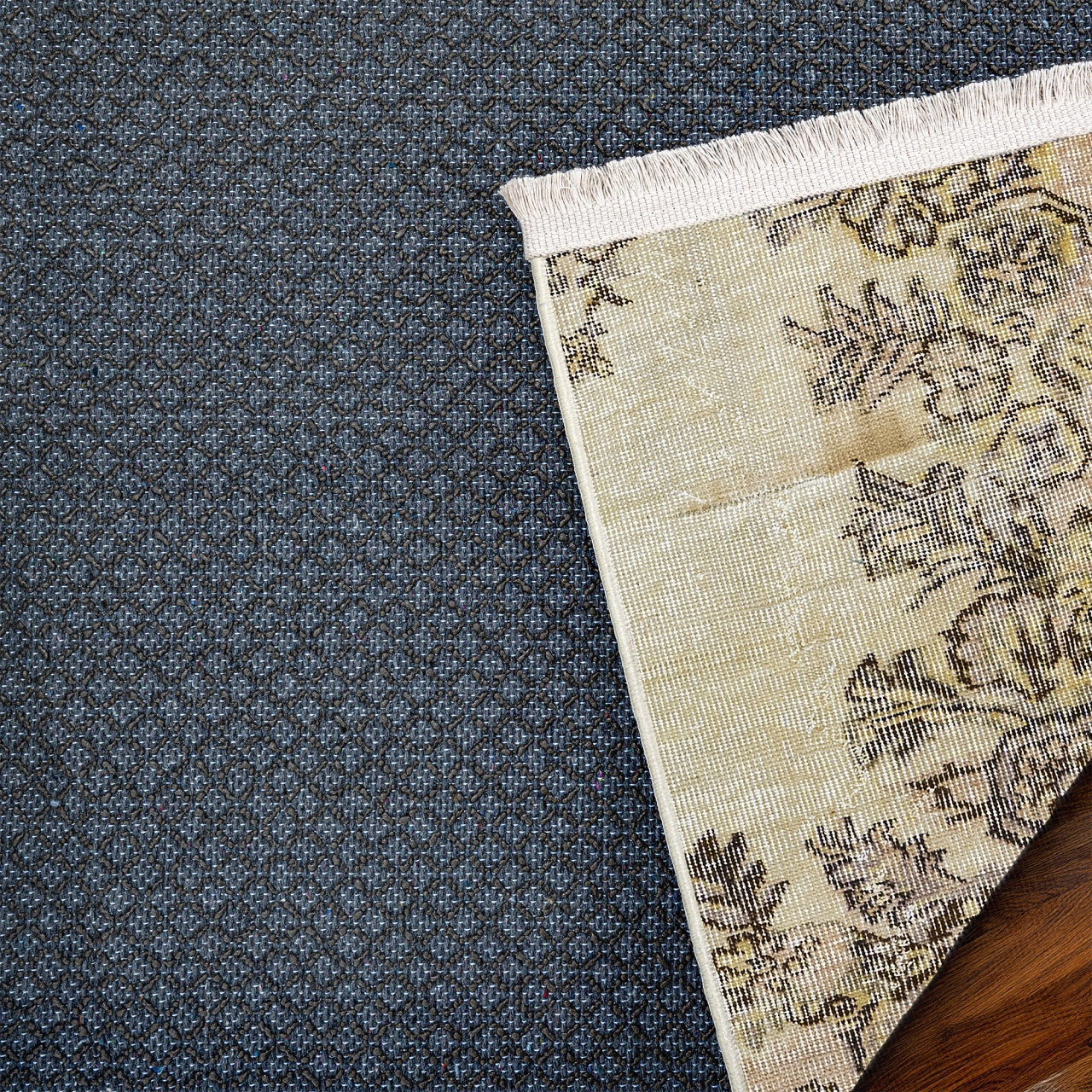 Vintage Kahverengi Göbekli Yün ve Pamuk El Dokuma Halı 183x302