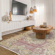 Vintage Pembe Göbekli Yün ve Pamuk El Dokuma Halı 204x305