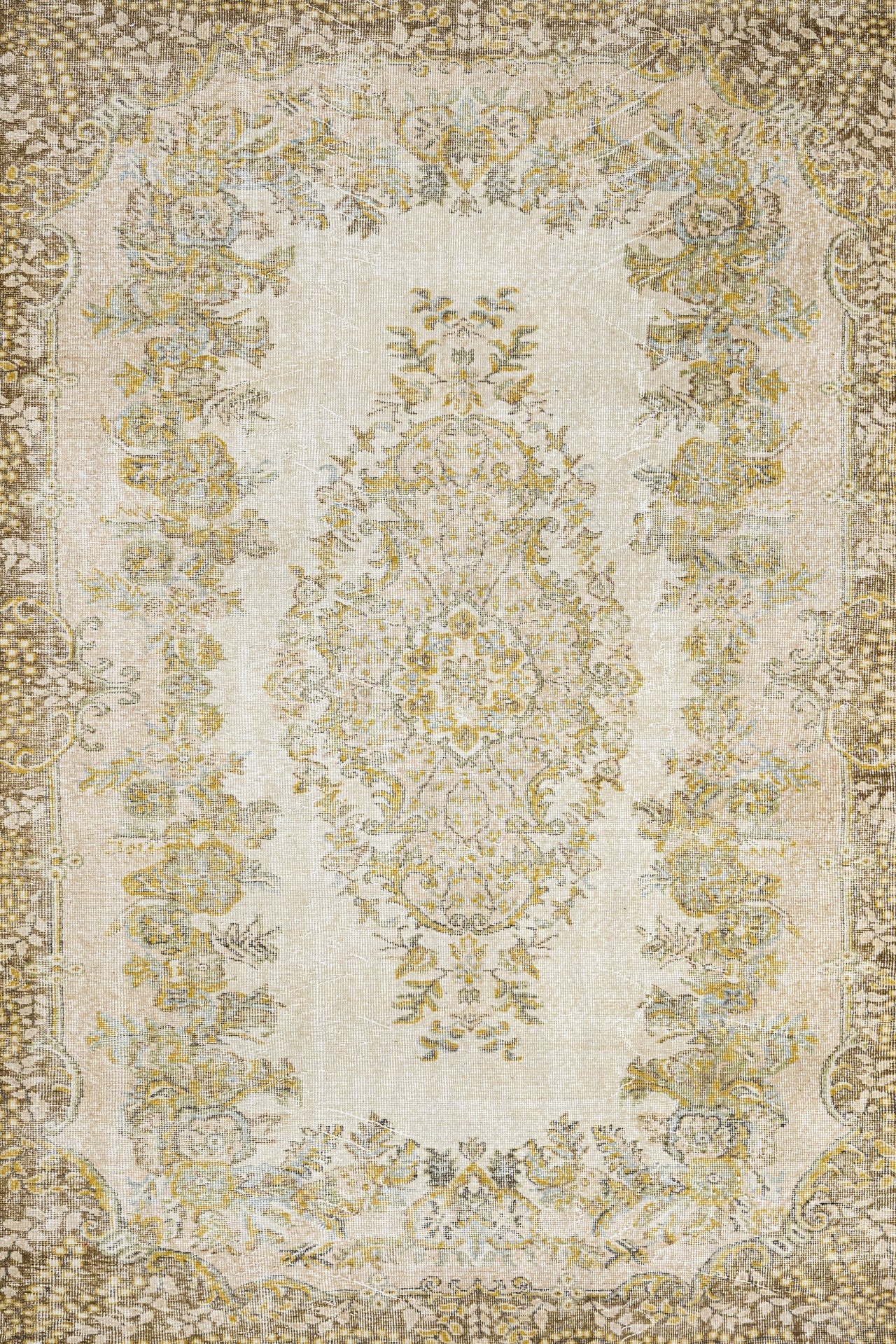 Bej Eskitme Göbekli Halı - Yıkanabilir - Kaymaz Taban - Pati Dostu