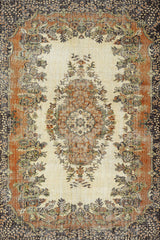 Cream Orange Distressed Medallion Living Room Rug - Polyester Machine Woven