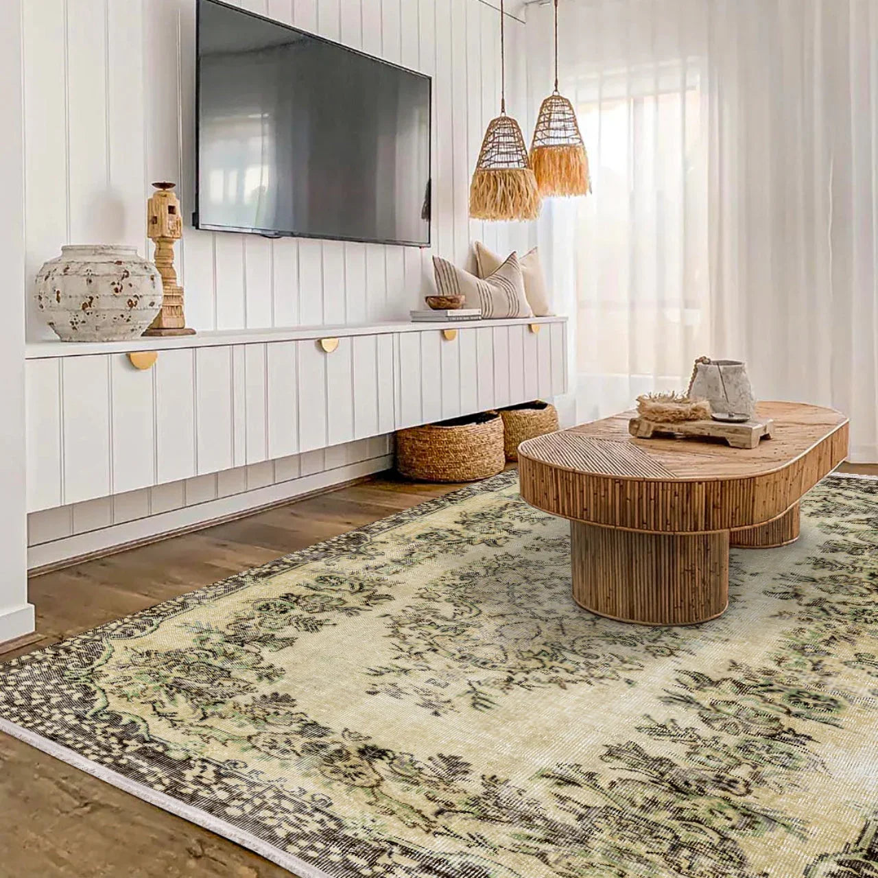 Beyaz Gri Dokulu Minimalist Halı - Yıkanabilir - Kaymaz Taban - Pati Dostu