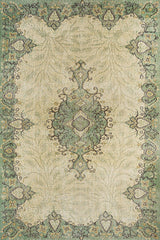 Beige Green Distressed Living Room Rug Botanical - Cotton