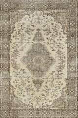 Ecru Cream Medallion Cotton Living Room Rug Rectangular