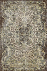 Beige Brown Distressed Floral Living Room Rug - Cotton