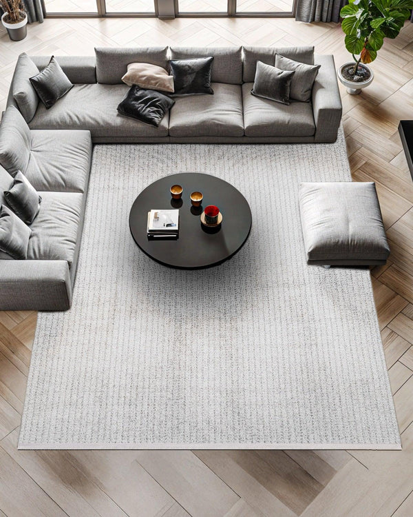 Beyaz Gri Dokulu Düz Halı - Yıkanabilir - Kaymaz Taban - Pati Dostu