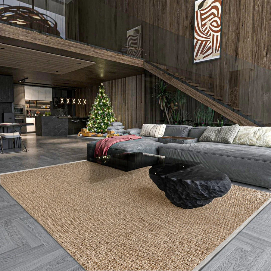 Beige Textured Solid Color Area Rug – in the hallway