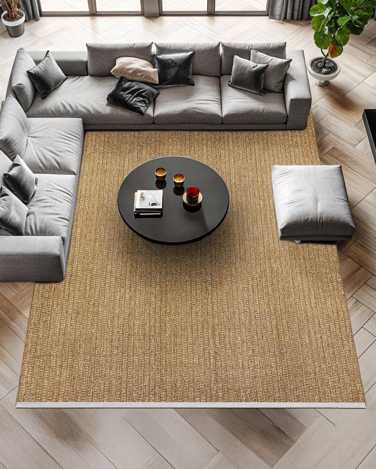 Bej Dokulu Minimalist Halı - Yıkanabilir - Kaymaz Taban - Pati Dostu