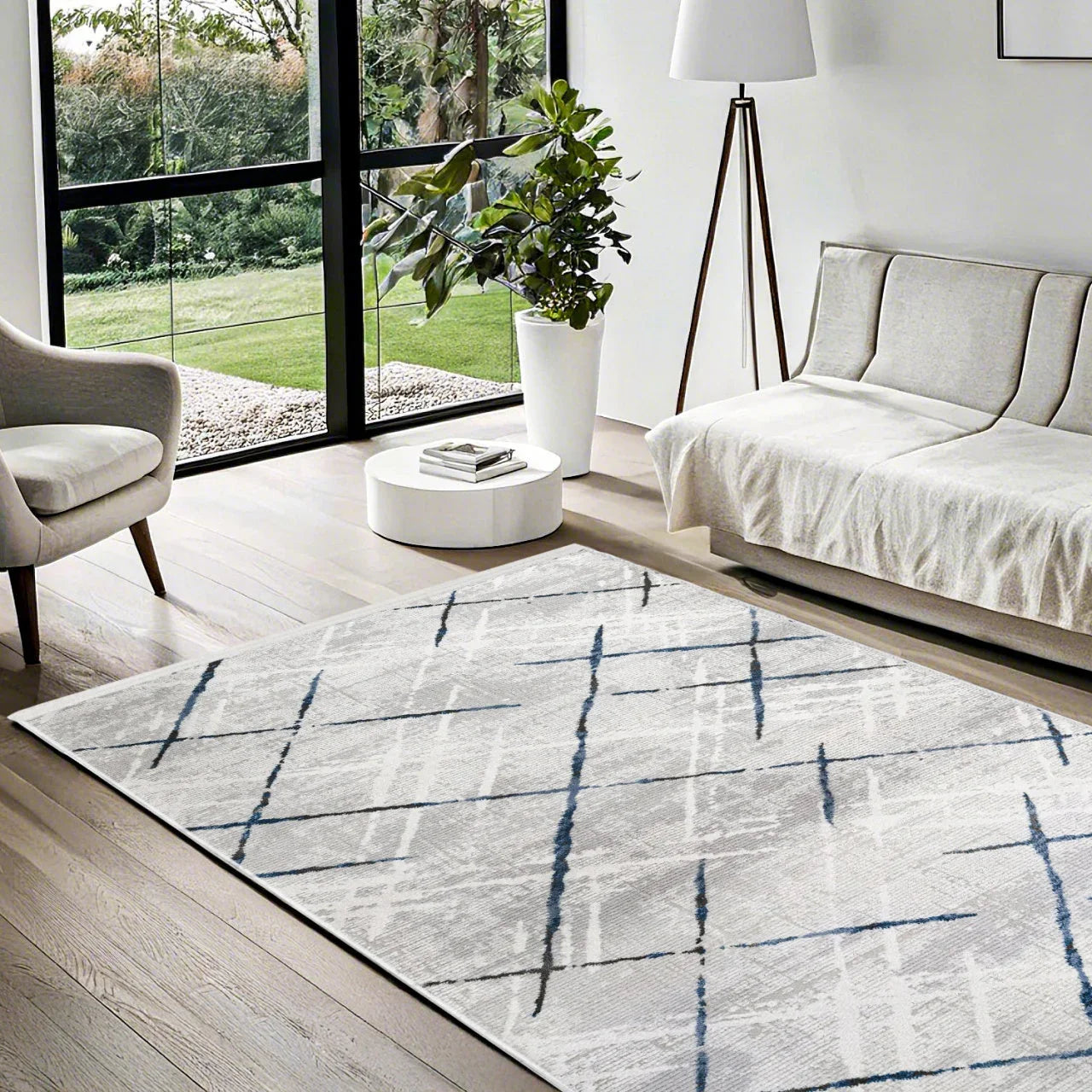 Gri Geometrik Minimalist Halı - Yıkanabilir - Kaymaz Taban - Pati Dostu