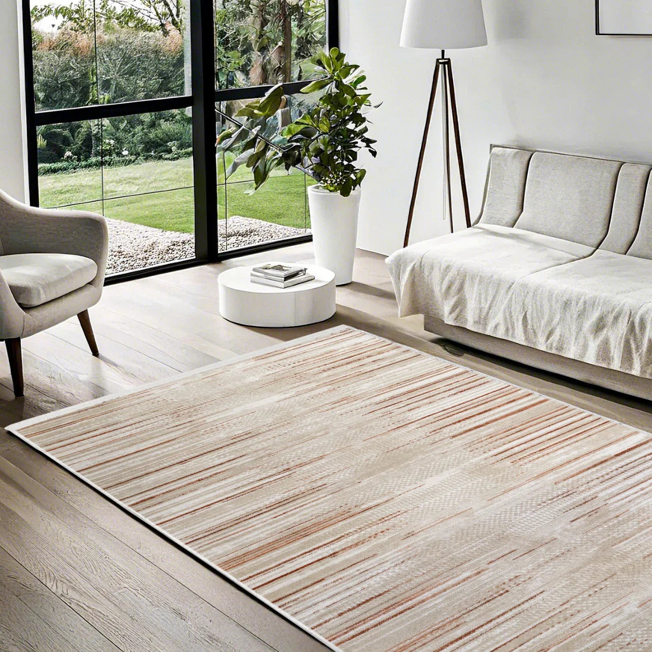 Bej Krem Minimalist Modern Halı - Yıkanabilir - Kaymaz Taban - Pati Dostu
