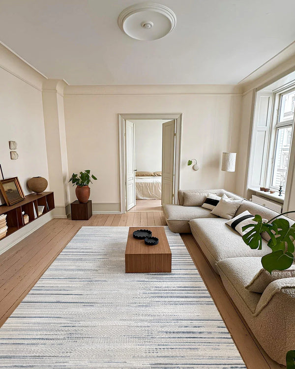 Gri Mavi Minimalist Modern Halı - Yıkanabilir - Kaymaz Taban - Pati Dostu