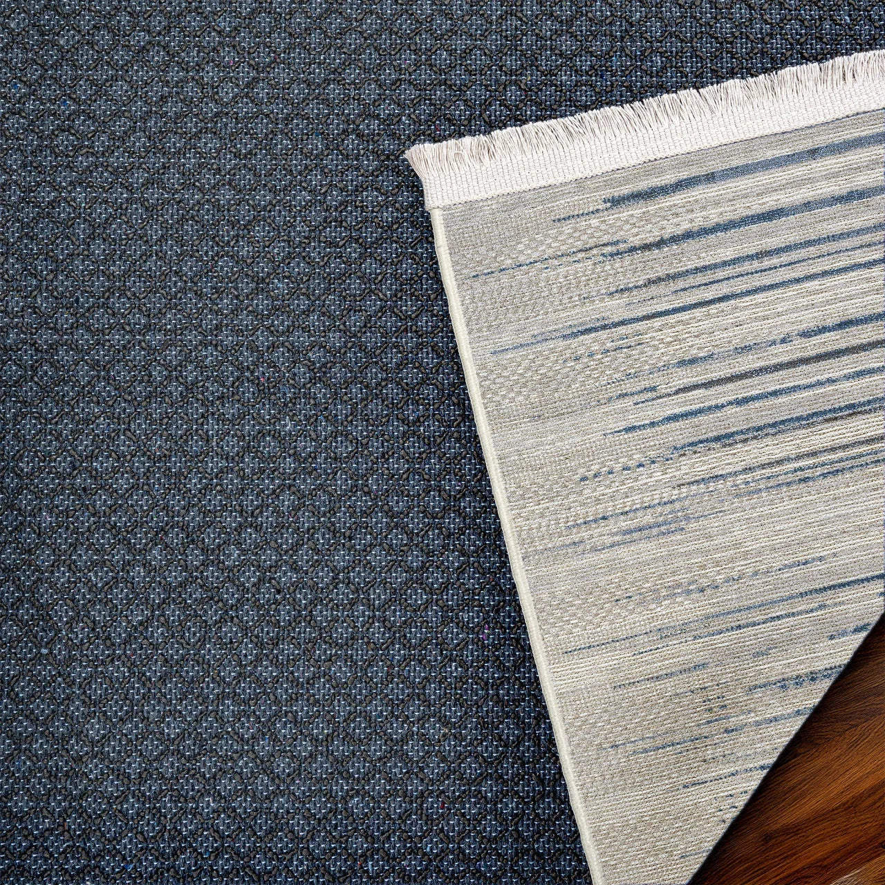 Gri Mavi Minimalist Modern Halı - Yıkanabilir - Kaymaz Taban - Pati Dostu