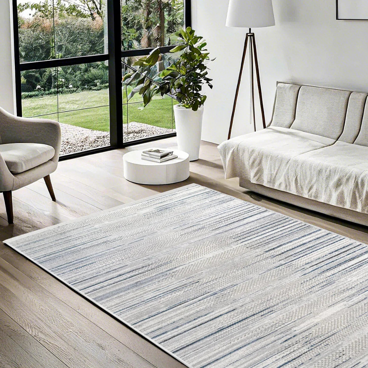 Gri Mavi Minimalist Modern Halı - Yıkanabilir - Kaymaz Taban - Pati Dostu