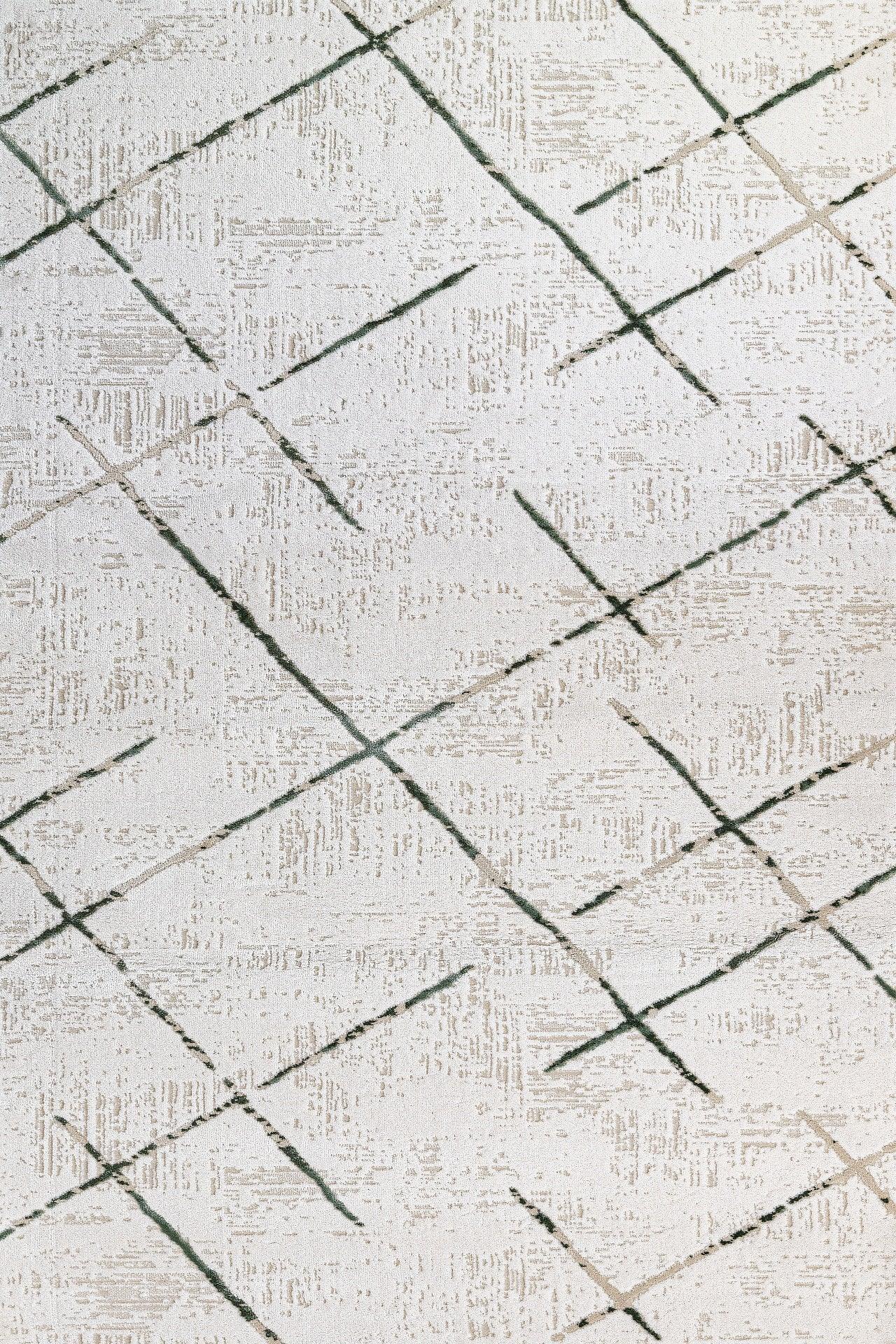 Beyaz Gri Geometrik Minimalist Halı - Yıkanabilir - Kaymaz Taban - Pati Dostu