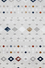 Beige Dark Blue Modern Geometric Living Room Rug - Cotton
