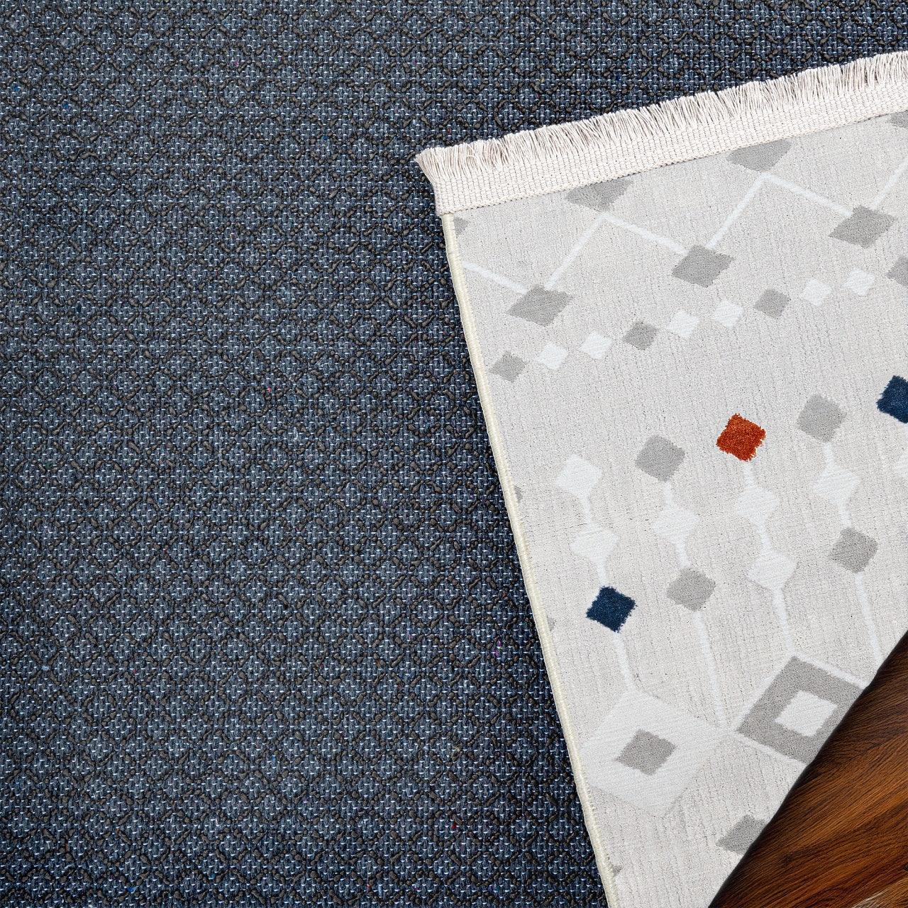 Beyaz Gri Geometrik Minimalist Halı - Yıkanabilir - Kaymaz Taban - Pati Dostu