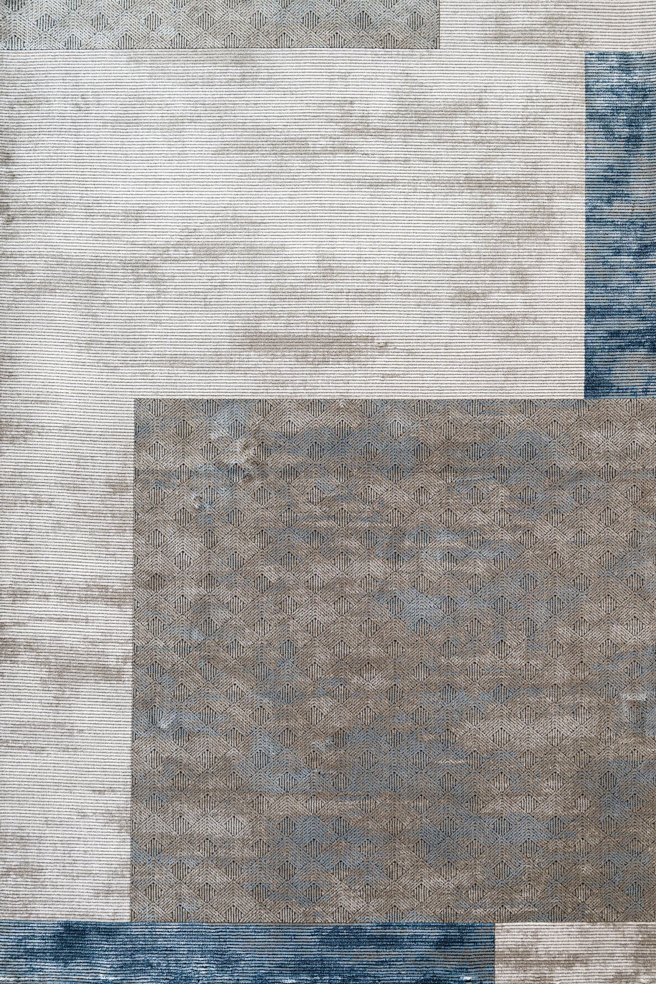 Bej Gri Blok Desenli Minimalist Halı - Yıkanabilir - Kaymaz Taban - Pati Dostu