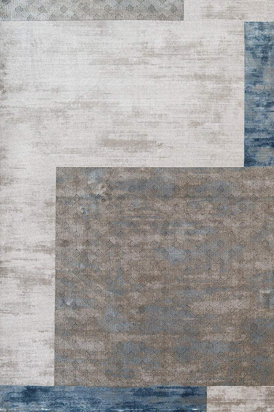 Bej Gri Blok Desenli Minimalist Halı - Yıkanabilir - Kaymaz Taban - Pati Dostu
