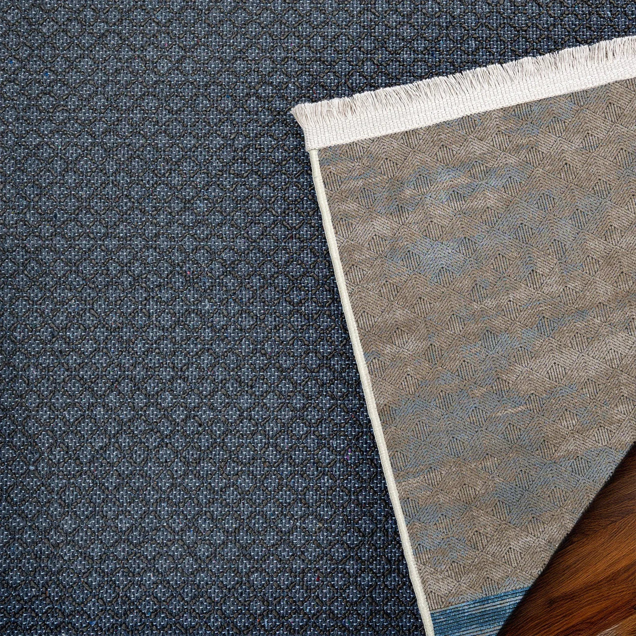 Bej Gri Blok Desenli Minimalist Halı - Yıkanabilir - Kaymaz Taban - Pati Dostu
