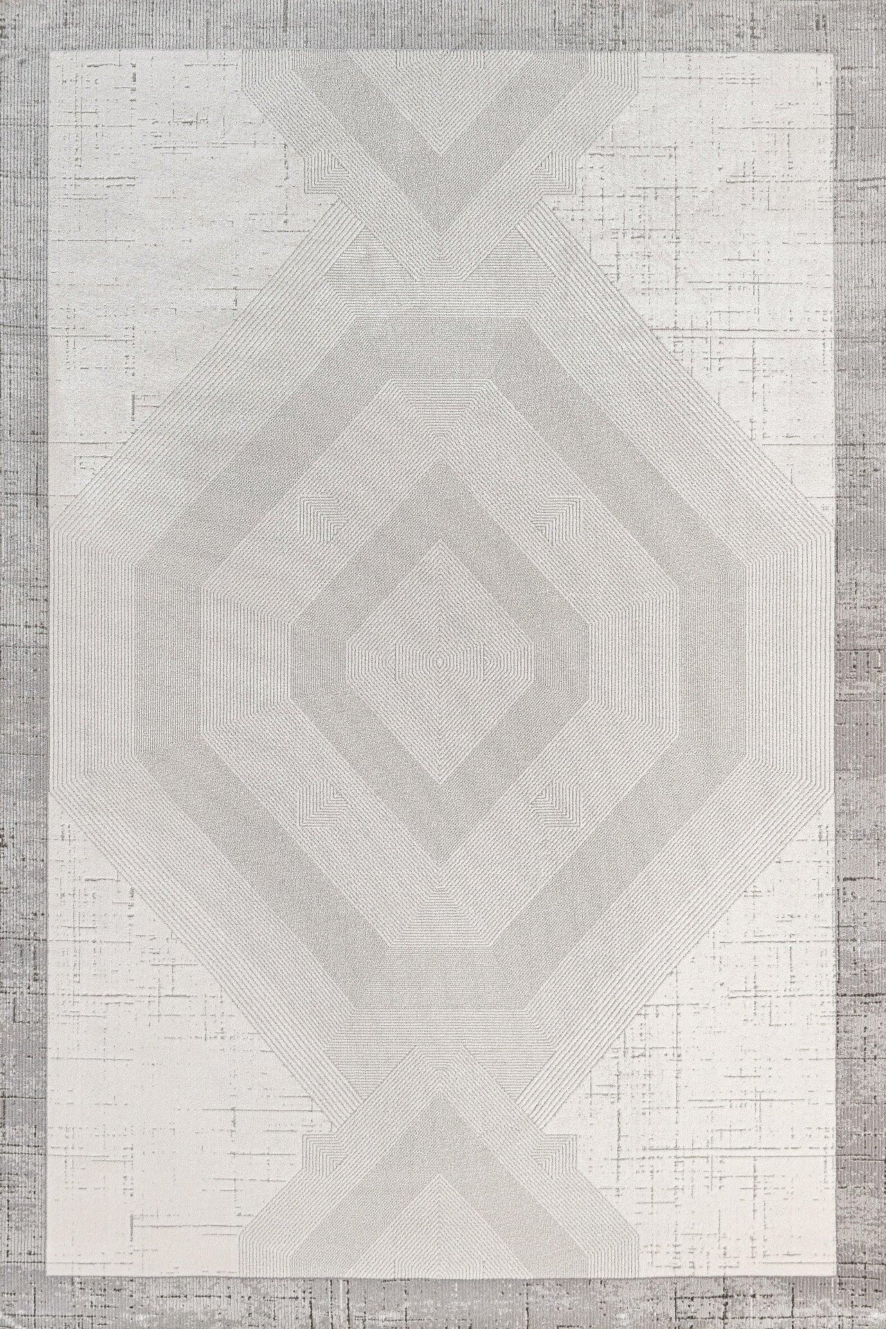 Beyaz Ekru Geometrik Minimalist Halı - Yıkanabilir - Kaymaz Taban - Pati Dostu
