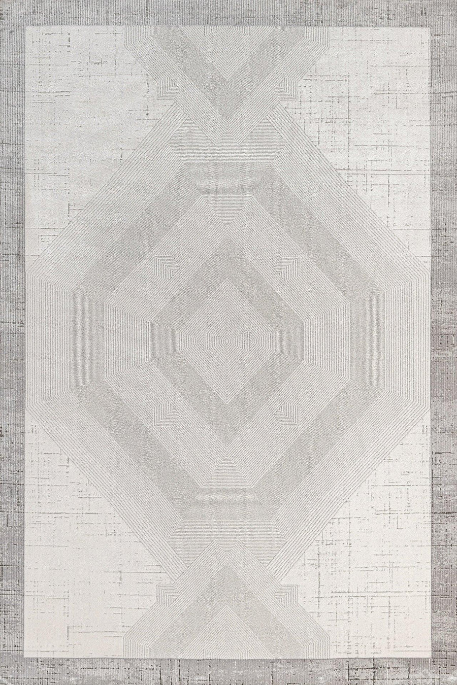 Beyaz Ekru Geometrik Minimalist Halı - Yıkanabilir - Kaymaz Taban - Pati Dostu