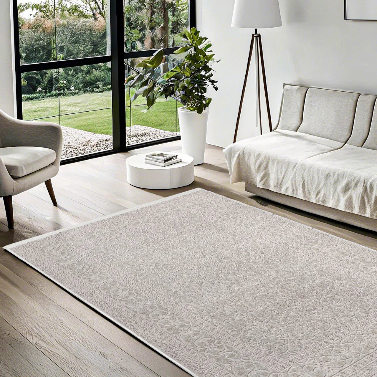 Bej Krem Minimalist Modern Halı - Yıkanabilir - Kaymaz Taban - Pati Dostu