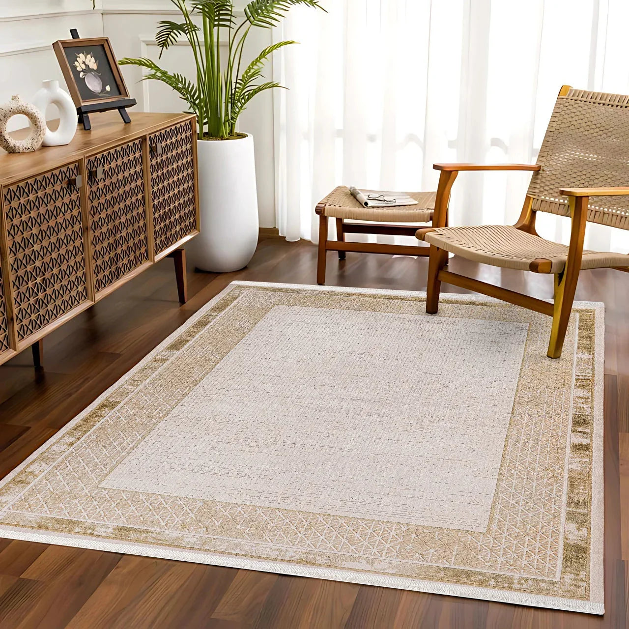 Bordürlü Modern Halı - Yıkanabilir - Kaymaz Taban - Pati Dostu