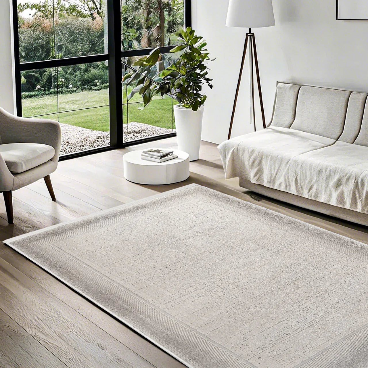 Bej Krem Minimalist Modern Halı - Yıkanabilir - Kaymaz Taban - Pati Dostu