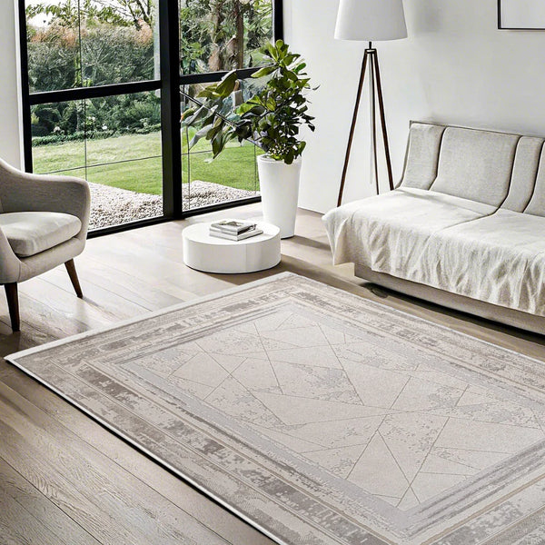 Bej Minimalist Modern Halı - Yıkanabilir - Kaymaz Taban - Pati Dostu